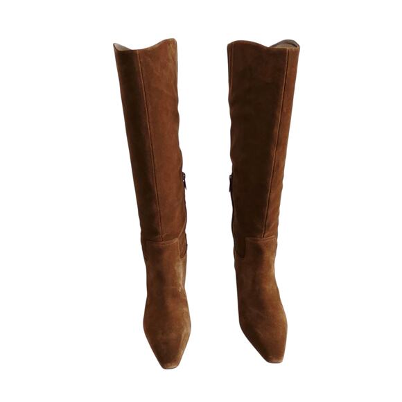 Vince Camuto Brown Tall Suede Leather Heeled Boots Pointy Toe Wide Calf Size 8.5 - Picture 4 of 10